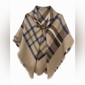 Plaid Poncho with Toggle Closure